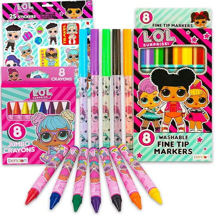 LOL Surprise Coloring Set for Girls - Bundle with 8 LOL Surprise Markers and 8 LOL Surprise Jumbo Crayons for Coloring, Drawing, and More Plus Bonus Stickers | LOL Surprise School Supplies for Kids
