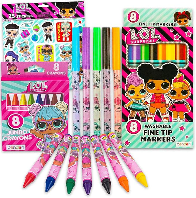 LOL Surprise Coloring Set for Girls - Bundle with 8 LOL Surprise Markers and 8 LOL Surprise Jumbo Crayons for Coloring, Drawing, and More Plus Bonus Stickers | LOL Surprise School Supplies for Kids