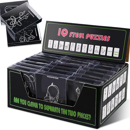 Yilloog 24 Packs Large Metal Puzzle Bulk Iq Wire Metal Puzzles with Paper Box Gift Package Educational Puzzle Toys Valentine Gifts Easter for Party Favor Teens Adults Challenge Gifts(Black)