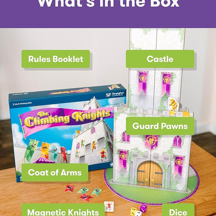 SimplyFun The Climbing Knights - Exciting Castle Climbing Strategy Board Game - Fine Motor Skills - Educational Fun with Magnetic Knights, Guard Pawns, & Premium Components - 2-4 Players, Ages 8 & Up