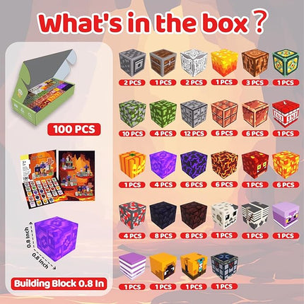 Magnetic Blocks, 100PCS Magnetic Building Blocks Light Up, Stacking Magnets for Kids, Sensory Toy for STEM Constructions Magnet Blocks for Boys Girls Age 3+, Christmas Birthday Gifts