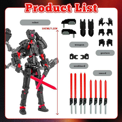 Assembly Completed T13 Action Figure，T13 mision 13 figuras originales 3D Printed Toys Nova 13 Action Figures Desktop Decorations for Game Lovers Toy (Black Red, 8 Inch)