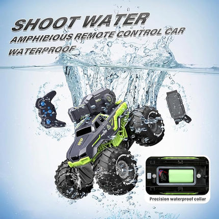 1:16 Amphibious Remote Control Car with Shooting Water Gun Gesture Sensing RC Car Boat Waterproof RC Tank Off-Road Stunt Car Toy Monster Truck for Outdoor Gift for Kids With 2 Replaceable Batteries