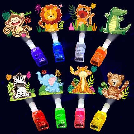 24PCS Jungle Safari Party Favors-LED Finger Lights：Glow-in-the-Dark Light-Up Toys Bulk for Kids,Animal Theme Birthday Party Decorations Supplies, Party Goodie Bags, Classroom Prizes, Fun Gifts