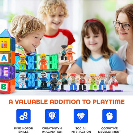 Playmags Large Magnetic Figures Community Set of 15 Pieces – 3” Play People Perfect for Magnetic Toys Building Blocks - STEM Learning Toys for Kids – Magnet Tiles Expansion Accessories Pack