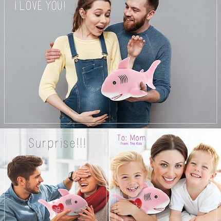 DolliBu I Love You Valentine Plush Pink Shark - Cute Stuffed Animal with Red Heart and Name Personalization Gift for Valentines Day, Birthday, Anniversary, Romantic Date - 12 Inches