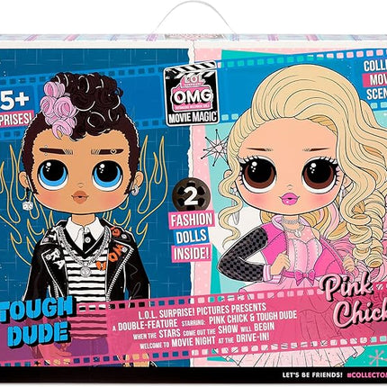 L.O.L. Surprise! OMG Movie Magic Fashion Dolls 2-Pack Tough Dude and Pink Chick with 25 Surprises Including 4 Fashion Looks, 3D Glasses, Accessories and Reusable Playset - Great Gift for Ages 4+