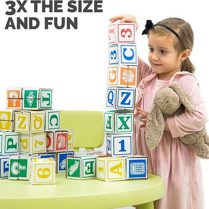 Bankers Box at Play Cardboard ABC/123 Building Learning Blocks, 50 Pack, Larger 3"x 3" Montessori Toy Blocks for Kids and Families