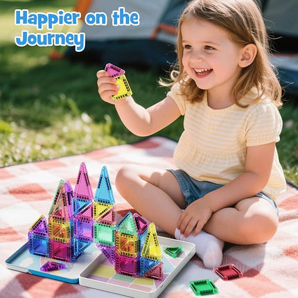Magnetic Tiles Building Blocks Travel Construction Set, STEM Toddler Puzzle Toys for Boys and Girls Ages 3+ Birthday Gift