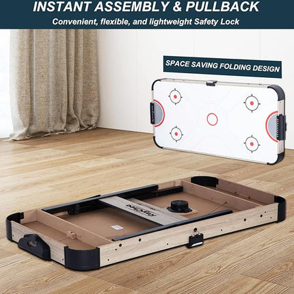 58 Inch LED Folding Air Hockey Table for Family, Foldable Sports Hockey Game Set w/2 Pucks, 2 Pushers, Powerful Motor, Hockey Table for Adults and Kids, Home Game Room
