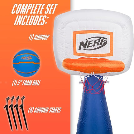 NERF AirHoop Kids Inflatable Basketball Hoop Set - Instant Blow Up Youth Mini Hoop + Foam Basketball - Plug in Inflation in 10 Seconds - 4.5' Feet Kids Toy Basket + 5" Inch Mini Ball
