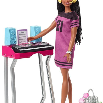 Barbie: Big City, Big Dreams Brooklyn” Roberts Doll (11.5-in, Brunette with Braids) & Music Studio Playset with Keyboard & Accessories, Gift for 3 to 7 Year Olds