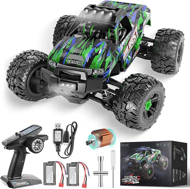 Rc Cars 1:14 All Terrain RC Car for Adults & Boys 4WD Off-Road Remote Control Truck 40+ KM/H High Speed 4X4 Waterproof Remote Control Car with 2 Rechargeable 1500 mAh Batteries 8-12(Green)
