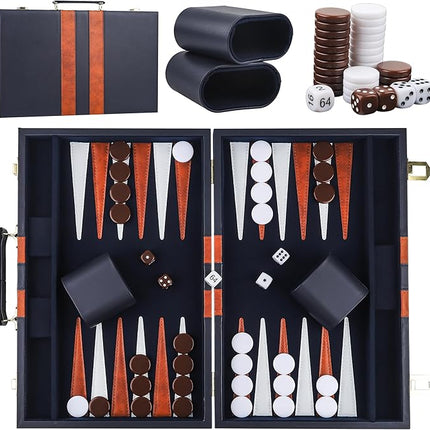 Froggod 15 inch Backgammon Sets for Adults - Classic Board Game for Adults - Portable Travel Backgammon Set for 2 Players - Perfect Adult Board Games for Gifts & Family Fun(Blue)