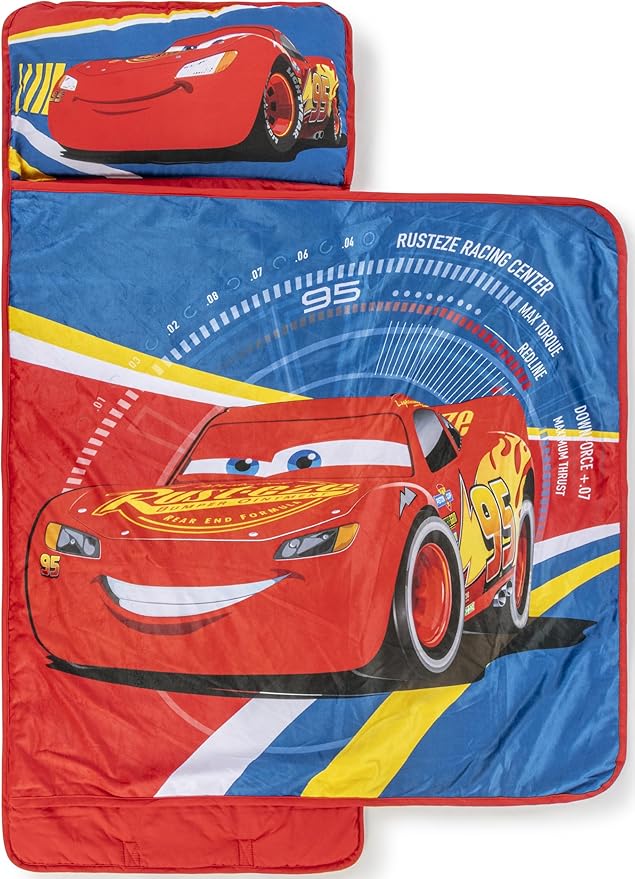 Jay Franco Kids Nap Mat with Embedded Pillow & Blanket – Soft 46"x20" Microfiber Sleeping Bag with Name Tag & Handle