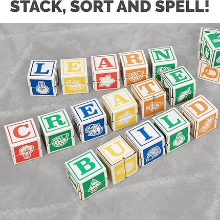 Bankers Box at Play Cardboard ABC/123 Building Learning Blocks, 50 Pack, Larger 3"x 3" Montessori Toy Blocks for Kids and Families