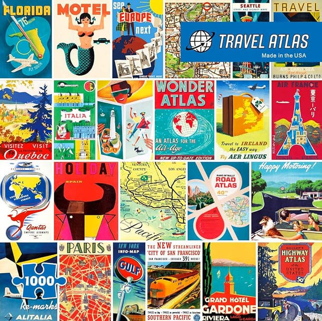 Re-marks Travel Atlas Retro 1000-Piece Jigsaw Puzzle for All Ages