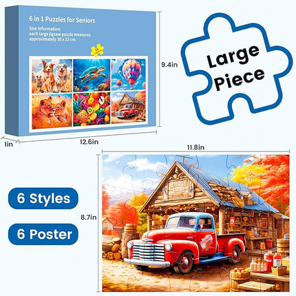 24 Large Piece Puzzle for Seniors 6 Pack Puzzles Dementia Alzheimer's Products and Activities for The Elderly Adults Puzzle Alzheimer's Easy Puzzles Gift Memory Games for Patients, 6 Storage Bag