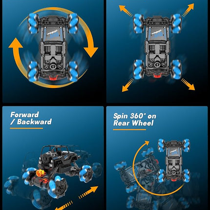RC Sideways Stunt Car, 2.4 Ghz Remote Control Drift Car, Features 360° Rotation, Spins, Spray, All Terrain 4WD RC Stunt Cars Toys for 6-12 Years Boys Girls Gifts for Christmas New Year