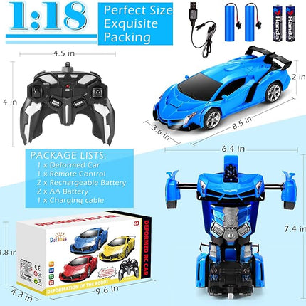 Dolanus Remote Control Car - Transform Robot RC Cars Contains All Batteries: One-Button Deformation and 360 Degree Rotating Drifting, Present Christmas Birthday Gift for Boys/Girls