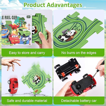25PCS Puzzle Racer Kids Car Track Set, Jungle Themed Series, Educational Car Puzzle Toys Gifts for Kids and Boys