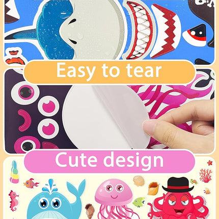 24 Pcs Make Your Own Sea Animal Sticker Sheets for Kids with Animal Party Favors Face Stickers for Toddlers Crafts Activities Gift Bags Birthday Party Favors for Kids