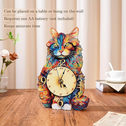 3D Wooden Puzzles for Adults Maine Coon Clock - Model Building Kit ‌‌Cat Clock Puzzle Creative Craft Gift Home Deco for DIY Enthusiasts, Brain Teaser Building Set Birthday Gifts