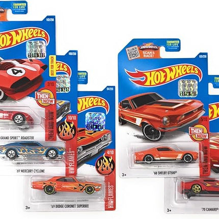Hot Wheels Muscle Car Madness 5 Pack Random Diecast Bundle Set with Various Corvettes, Mustangs, Camaros, Chargers, GTO"s, Firebirds, Shelby, and More