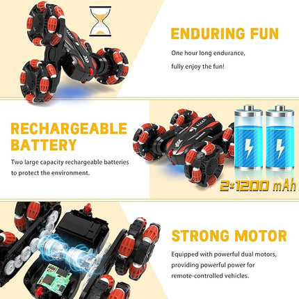 Eulogia RC Cars for Boys 5-8 Gesture Sensing Stunt Cars Double Sided 360° Flips & Rotating Remote Control Car Toys Durable Off-Road Drift Car Gifts for Boys (Red)