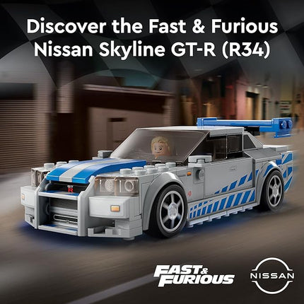 LEGO Speed Champions 2 Fast 2 Furious Nissan Skyline GT-R (R34), Race Car Toy Model Building Kit, Collectible with Racer Minifigure, 2023 Set for Kids, Boys and Girls Ages 9 and Up 76917