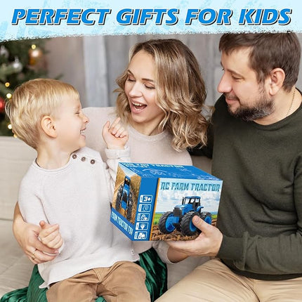 Remote Control Monster Tractor Toy for 3, 4, 5, 6, 7 years old, Blue Light Up Monster Trucks Toy with LED Lights Toddlers RC Farm Vehicle Toys for Boys ＆ Girls Ideal Christmas, Birthday Gifts for Kids