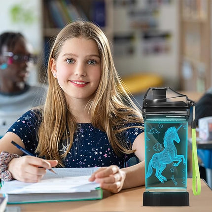 Unicorn Gifts for Girls, Light Up 3D Unicorn Water Bottle, 14oz Tritan BPA Free - Kids Drinking Cup - Christmas Holiday