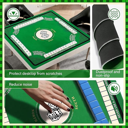 Mahjong Mat for Table with Anti Slip and Noise Reduction, 31.5" x 31.5" Game Mat with Carrying Bag for Poker, Card, Board & Tile Games(Green)