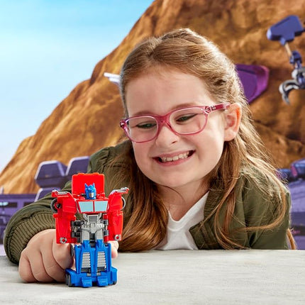 Transformers EarthSpark 1-Step Smash Changers Optimus Prime 4-Inch Action Figure, Robot Toys for Boys and Girls 6 and Up