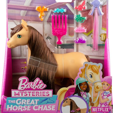 Barbie Mysteries: in Search of The Lost Mare Horse Hairstyles, Doll Toy Horse with Extra Long Mane, Comb and Hair Accessories, Inspired by The Series, +3 Years, HXJ37