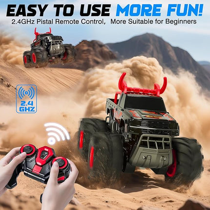 Remote Control Monster Truck Toys, 1:16 Amphibious Waterproof RC Car, 2.4GHz 4WD All Terrain Toys with 2 Rechargeable Batteries, Off-Road Truck Gifts for 6 7 8 9 10 11 12 Year Old Boys
