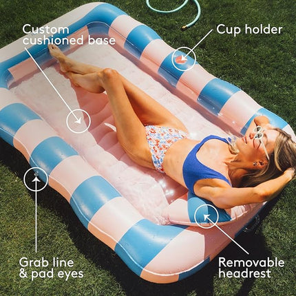 FUNBOY Tanning Pool Lounger Float, XL 72'' x 48'' Pool Float with Custom Pillow and Large Cup Holder, Perfect for Pool or Backyard.