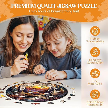 Wooden Puzzles for Adults, Wooden Jigsaw Puzzles for Adults Kids, 3D Sunset Forest Unique Shaped Wood Puzzles Adult, Creative Birthday Gifts for Friends Family Game (8.5 * 8.5in 100pcs)