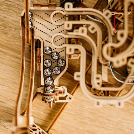 Wood Trick Wooden Marble Run Spiral Electric Motorized - Wooden 3D Puzzles for Adults to Build - 13x13 - Roller Coaster Mechanical Wooden Model Kits for Adults and Teens to Build