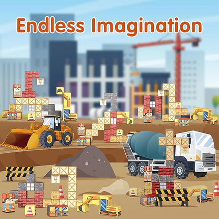 35PCS Magnetic Blocks for Kids - STEM Learning Creative Construction Sets Building Cubes with Portable Iron Storage Box, Educational Travel Games, Road Trip Sensory Toys Magnetic Tiles (Construction)