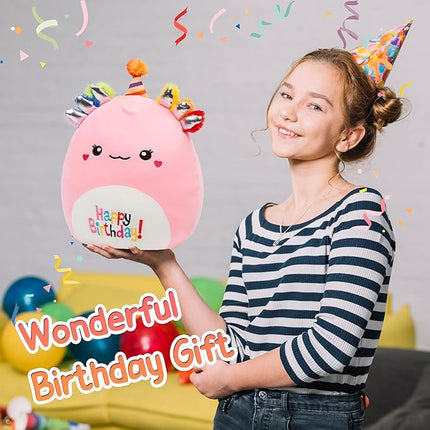 12” Birthday Axolotl Toy Soft Happy Birthday Plush Pillow Cute Axolotl Stuffed Animal Birthday Gifts for Kids, Pink