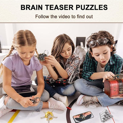 9 pcs Metal Wooden Brain Teaser Puzzle Logic Metal Puzzle for Adult Kid Toy Lock Puzzles Gift for Adults Teenagers Kids