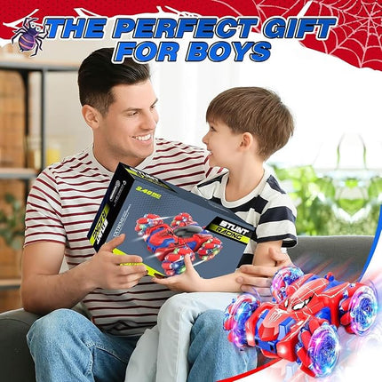 Spider Remote Control Car, Double Sided 360°Rotating USB Direct Charging RC with Cool Lights, 2.4Ghz Drift RC Stunt Vehicle, 360°Rotating 4WD Off-Road Race Car Toys for 4-12 Boy Girl Gifts (Blue)