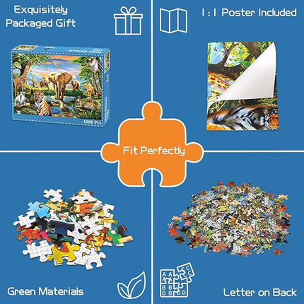 1000 Pieces Puzzles for Adults, Animal World Jigsaw Puzzle Challenging Night Game, Interlock Perfectly No Dust, for House Decoration, Birthday Party Holiday Toy for Kids Boys and Girls
