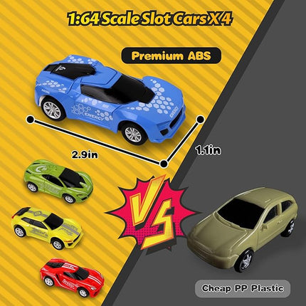 23 FT Powered Electric Race Track Set with Loop, Turns and Crossover - Includes 4 Slot Cars - Toys & Gifts for Boys Age 4-8