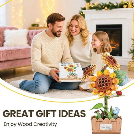 3D Wooden Puzzles for Adults - Sunflower Flower Puzzle, DIY Wooden Flowers Model Building Kits Crafts, Botanical Collection Gift Ideas for Mother's Day Birthday Christmas Housewarming