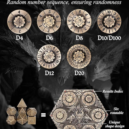 7 in 1 DND Spinner Dice Set Role Playing Board Games Accessories Good Choice Accessories for DM, Gamer and Collector (Bronze)