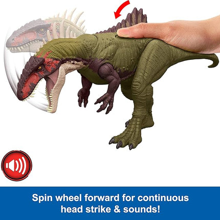 Mattel Jurassic World Chaos Theory Battle Roarin’ Becklespinax Dinosaur Action Figure Toy, Rampage Head Strike, Chomp, Roars & Snarls, Extending Spikes (Amazon Exclusive)