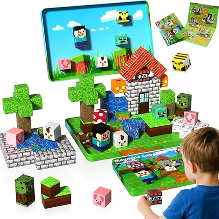 Mini Magnetic Blocks with Iron Box, 60 PCS Travel Magnetic Building Blocks, STEM Educational Building Set Construction Toys for Kids Ages 3+, Building Toys for Toddlers Boys & Girls Birthday Gift