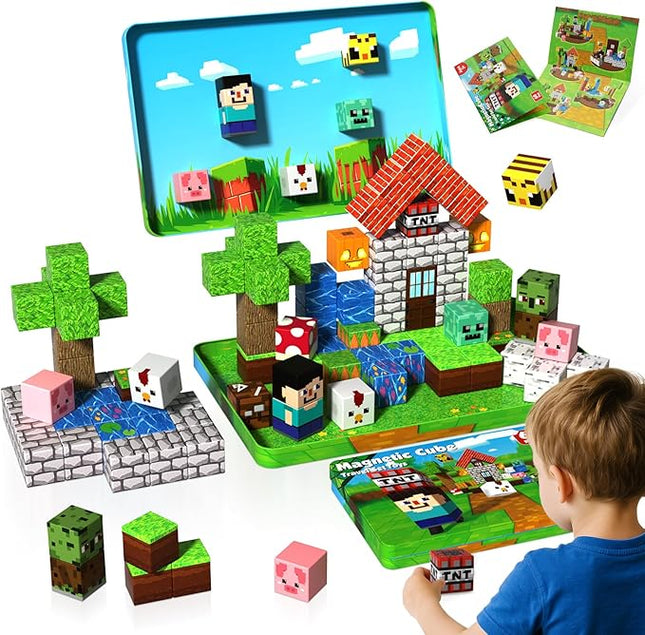 Mini Magnetic Blocks with Iron Box, 60 PCS Travel Magnetic Building Blocks, STEM Educational Building Set Construction Toys for Kids Ages 3+, Building Toys for Toddlers Boys & Girls Birthday Gift